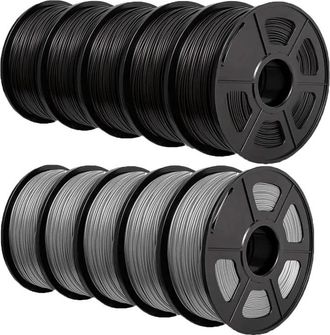 OEM Filamento Pla Plus, 1,75 Mm De Di&aacute;metro, Alta Precisi&oacute;n Dimensional, 5 Unidades Negras Y 5 Grises