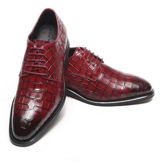 Generic Formal Dress Shoes for Men Lace Up Crocodile Embossed Derby Shoes Cowhide Slip Resistant Anti-Slip Low Top Rubber Sole Party(Wine Red,6.5 UK)