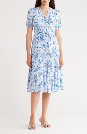 Nanette Lepore Floral Tiered Dress in Blue Windswept at Nordstrom Rack, Size 14