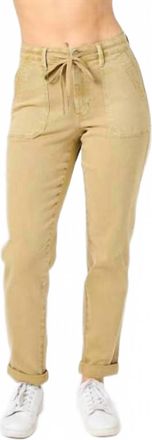 Judy Blue High Waist Garment Dyed Cuffed Jogger In Khaki