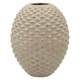 Dmora Vaso, Acabamento Geom&eacute;trico Em Relevo, Cor Estrutura Ouro, Di&acirc;metro 7 Cm, Bege - Dmora