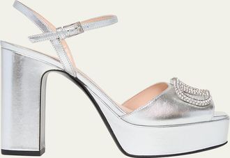 Valentino Garavani 115mm VLogo Signature Metallic Leather Platform Sandals