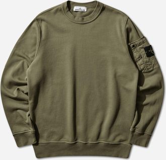 Stone Island Men s Cotton Fleece Pocket Crewneck Sweatshirt Military Green