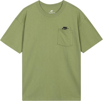 Nike Mens Nike Solid Color Pocket Round Neck Loose Short Sleeve Green T-Shirt DQ9296-334