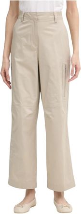 DKNY Wijde Broek - Dames - Wijde Broeken - Beige - S - Katoen - Broeken