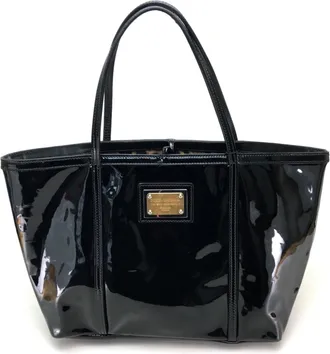 Dolce & Gabbana Black Patent Leather Shoulder Bag Tote Bag (Pre-Owned)