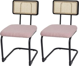 Hhg Hhg - Nunca Usado] Lote De 2 Silla Basculante 712, Silla Sill&oacute;n, Madera Rat&aacute;n Metal Boucl&eacute;, Tela/textil Rosa