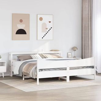 Berkfield Home Sleek Bed Frame with Headboard White 200x200 cm Solid Wood Pine