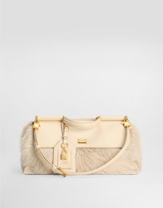 Dolce & Gabbana Medium My Sicily Fur And Plong&eacute; Calfskin Handbag - Woman Handbags Beige Onesize