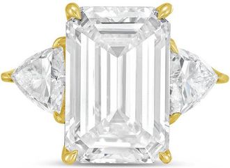 Diana M. Jewels 18kt yellow gold 15ct lab grown emerald diamond ring with trillions on the sides