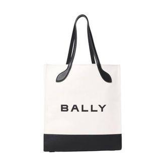 Bally Tote Bags, female, Beige, Size: ONE SIZE Canvas Leather Tote Bag