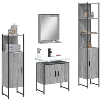 vidaXL Set De Armario De Ba&ntilde;o 4 Pzas Madera Contrachapada Gris Sonoma Vidaxl