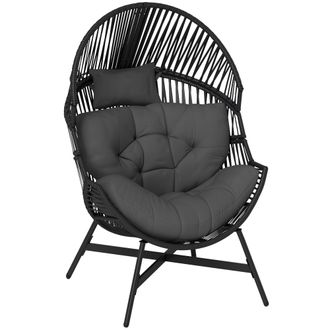 OUTSUNNY Standing Rattan Garden Egg Chair with Headrest - Charcoal Grey | TJ Hughes