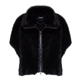 Lou Andr&eacute;a Faux Fur Cape Jas - Dames - Ponchos - Zwart - S - Polyester - Jassen