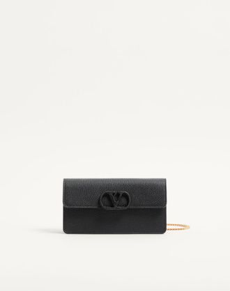 Valentino Garavani Portafoglio Con Catena VLogo Signature In Vitello Granato Donna NERO UNI