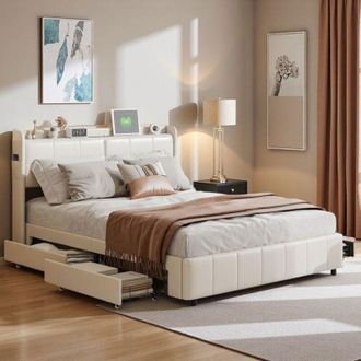 OEM Cama Doble 160x200 - Somier Cofre - 4 Cajones - Puertos Usb Integrados - Dise&ntilde;o Minimalista