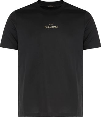 Paul & Shark Logo Katoenen Crew-neck T-shirt - Heren - T-shirts - Zwart - M - Katoen - Tops