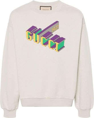 Gucci logo-print cotton sweatshirt - men - Cotton - S - Neutrals