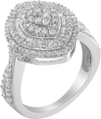 House of Brilliance Sterling Silver 1.00 cttw Round and Baguette Diamond Marquise Cluster Triple Halo Ring at Nordstrom, Size 8