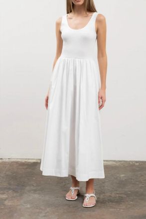 Moon River Sweater Knit Tank Top Mixed Media Midi Dress In Ivory