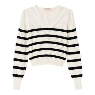 Twinset Round-neck Knitwear, female, White, Size: S Crew-neck Striped Knit
