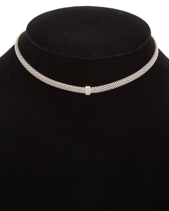 Meshmerise 18K Over Sterling Silver Diamond Choker Mesh Necklace