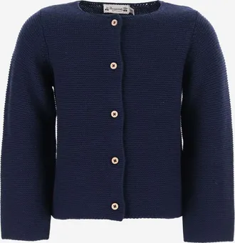 BONPOINT Girls Cardigan Cotton-Wool Blend Navy Sweater