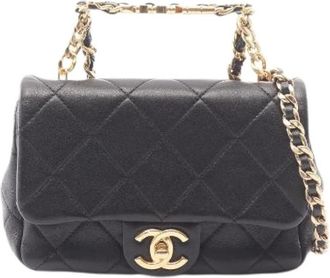 Chanel Pre-owned Mini Matelasse Top Handle Lamsleer 2way Schoudertas - Dames - Vintage Mini Tas - Zwart - ONE Size - Leer - Vintage