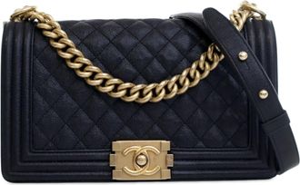 Chanel Pre-owned Womens Old Medium Quilted Caviar Boy Flap - Black Leather - One Size
