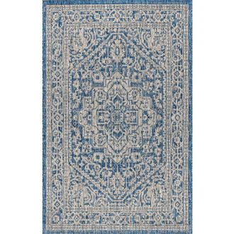 Jonathan Y Designs Sinjuri Medallion Textured Weave Indoor/Outdoor Area Rug in Navy/gray at Nordstrom, Size 5Ft 0In X 8Ft 0In