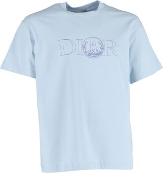 Dior Pre-owned Mens Hylton Nel SS25 Logo Printed T-Shirt in Light Blue Cotton - Size Large