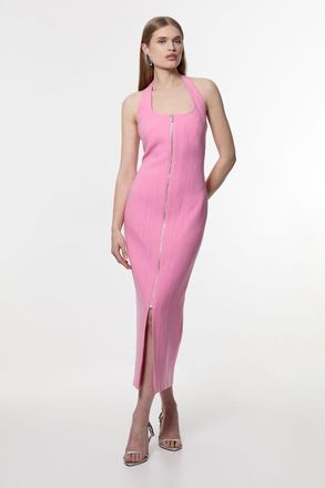 Karen Millen Womens Compact Stretch Tailored Zip Through Pencil Midi Dress - Pink - Size 6 UK