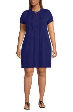 Lands End Cotton Modal Pintuck Short Sleeve Dress in Midnight Sky at Nordstrom, Size 1X