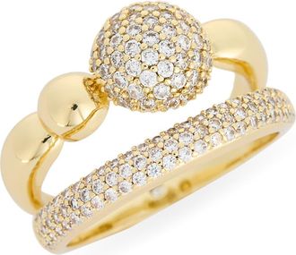 Covet Pav&eacute; Cubic Zirconia Ball Double Band Ring in Clear /Gold at Nordstrom Rack, Size 9
