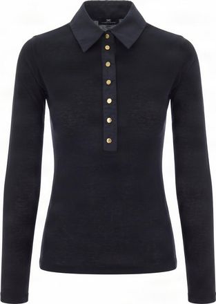 Elisabetta Franchi Long-Sleeve Lyocell-Blend Polo Shirt