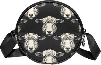 Generic Circle Crossbody Bag for Women, Sheep Head Small Sling Bag Daypack with Zipper Adjustable Shoulder Straps Casual Ladies Girls Round Purse
