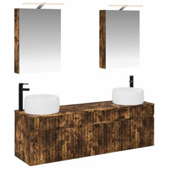 vidaXL Juego De Muebles De Ba&ntilde;o 5 Pcs Roble Ahumado 50 X 14,5 X 70 Cm Vidaxl
