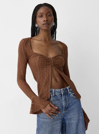 Icone Womens Shimmering stripes open textured T-shirt