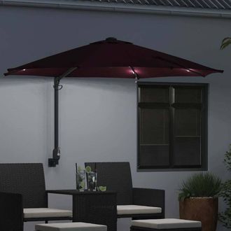 Berkfield Home Stylish Wall-mounted Garden Parasol with LEDs Bordeaux Red 248 cm in Burgundy