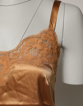 Dolce & Gabbana Womens Brown Floral Lace Silk Satin Tank Lingerie Underwear Cotton Elastane Nylon Clothing