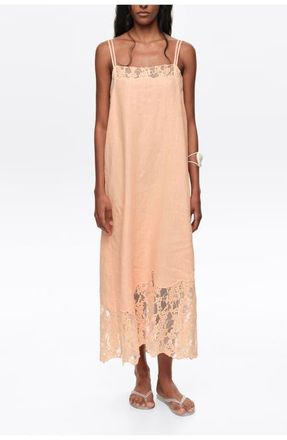 Bimba & Lola Washed Linen Lace Midi Dress in Orange at Nordstrom, Size Xx-Small Eu
