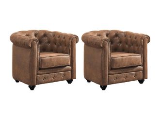 Vente-Unique Lotto Di 2 Poltrone Chesterfield In Microfibra Effetto Cuoio Invecchiato