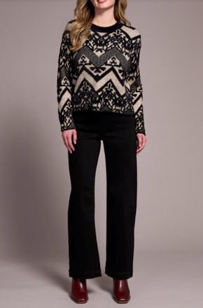 Tribal Geo Deco Crew Neck Sweater In Black