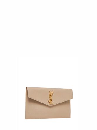 Saint Laurent Womens Clutch Uptown Beige Leather Calfskin