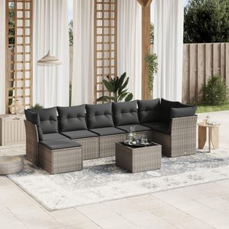 vidaXL Vidaxl - Set De Sof&aacute;s De Jard&iacute;n 8 Pzas Y Cojines Rat&aacute;n Sint&eacute;tico Gris