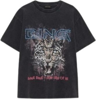 Anine Bing Cade Tee Tiger Muse - Dames - T-shirts - Zwart - XS - Katoen - Tops