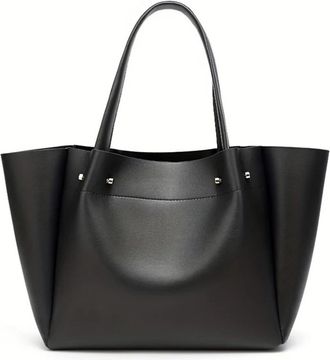 Generic Compatible For Largecapacity Pleated Tote Bag Shopping Portable Handbag Leather One-Shoulder(Black)