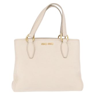 Miu Miu Phenix Convertible Tote Leather White Leather Handbag (Pre-Owned)