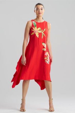 Natori Solid Fluid Twill Hankerchief Hem Dress with Embellishment in Poppy at Nordstrom, Size X-Large