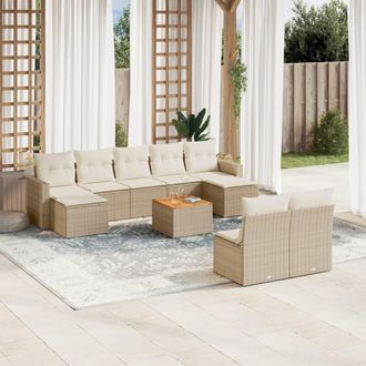 vidaXL Juego De Sof&aacute;s Jard&iacute;n Con Cojines Beige 10 Pzas Rat&aacute;n Sint&eacute;tico Vidaxl